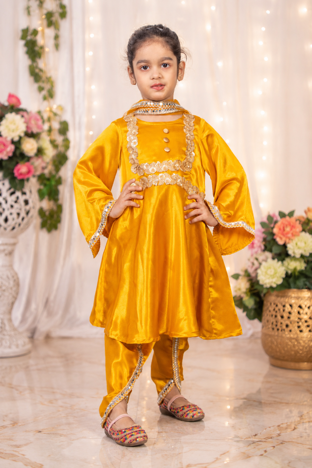 Yellow Satin Patiala Suit