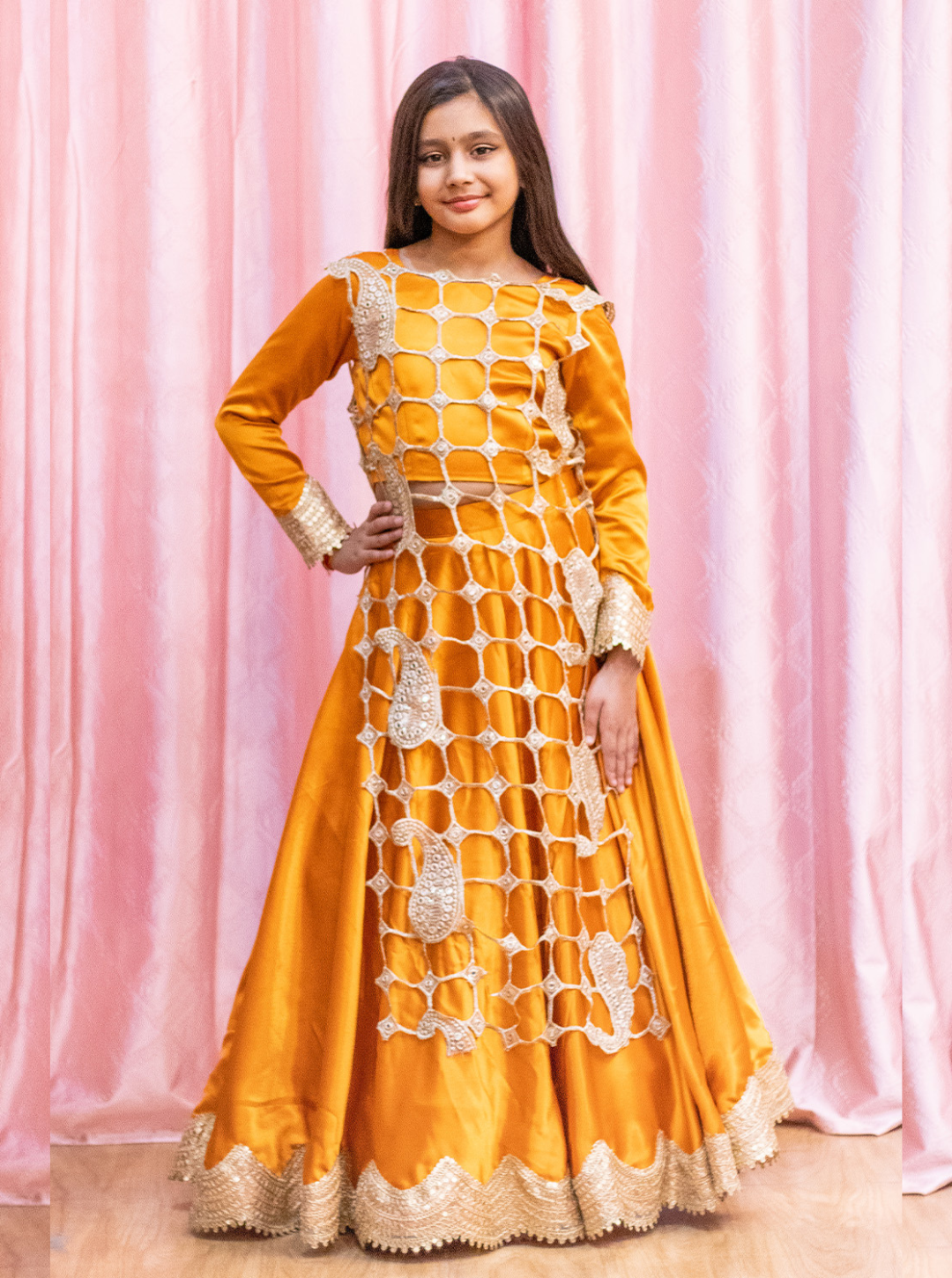 Rust Orange and Golden Lehenga