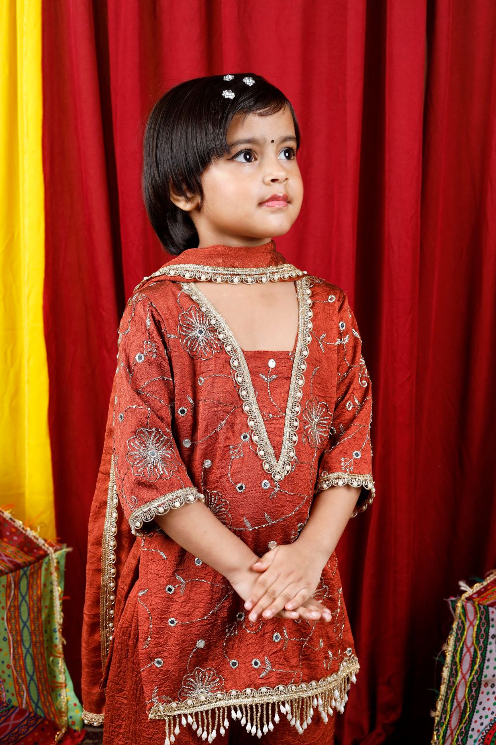Girls Embroidered Sharara Suit Set