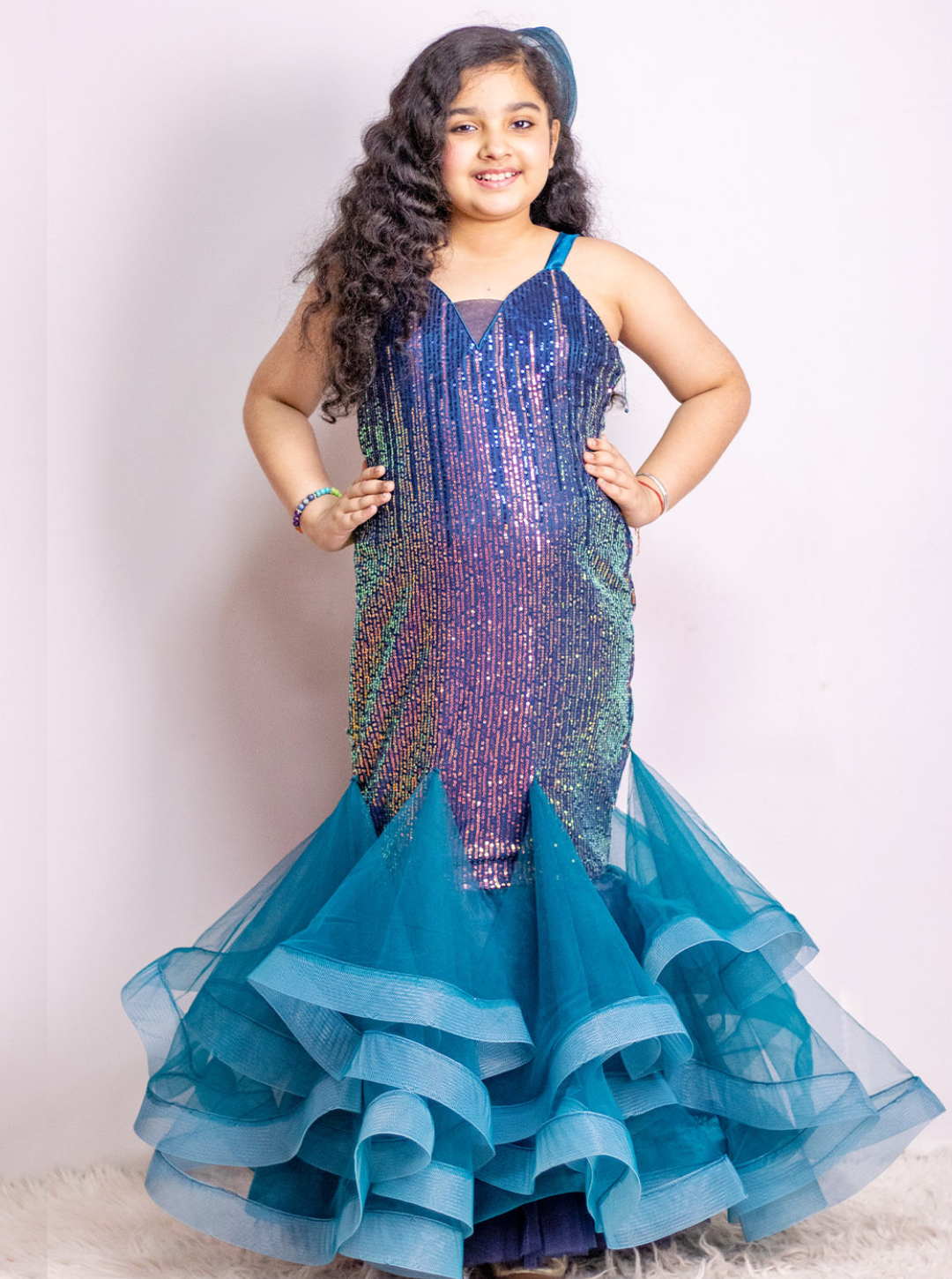 Blue Sequins Peacock Theme Gown