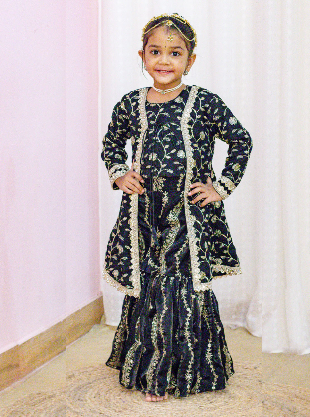 Black Embroidered Chinon Sharara