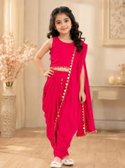 Hot Pink Crepe Dhoti Saree with Blouse