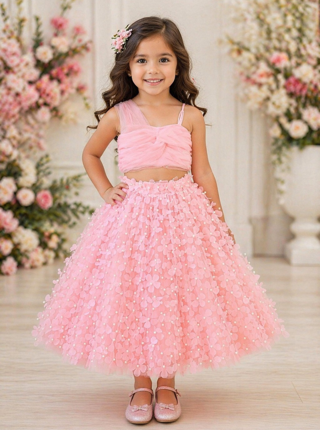 Pink Floral Skirt Top Set