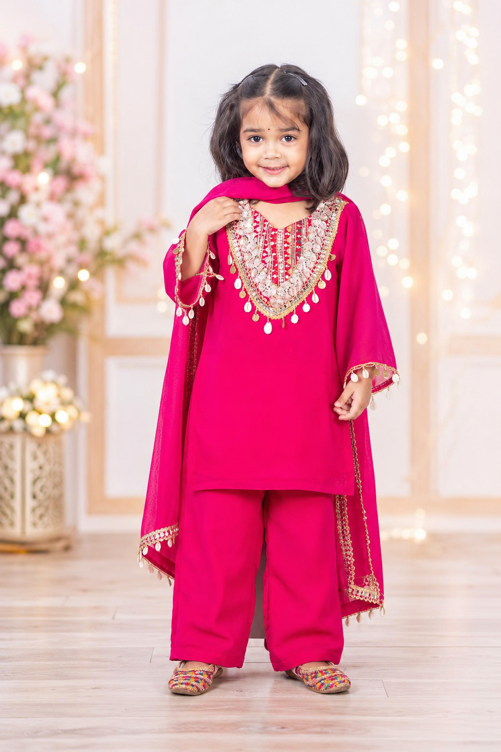 Hot Pink Georgette Ethnic Suit