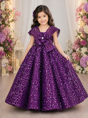 Wine Imported Sequins Ball Gown