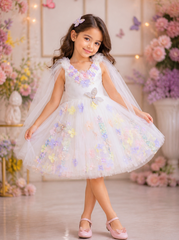 White Net Flower Dress with Handmade Butterflies