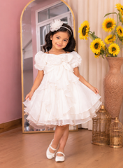 Off White Fandy Organza Ruffled Kid Gown