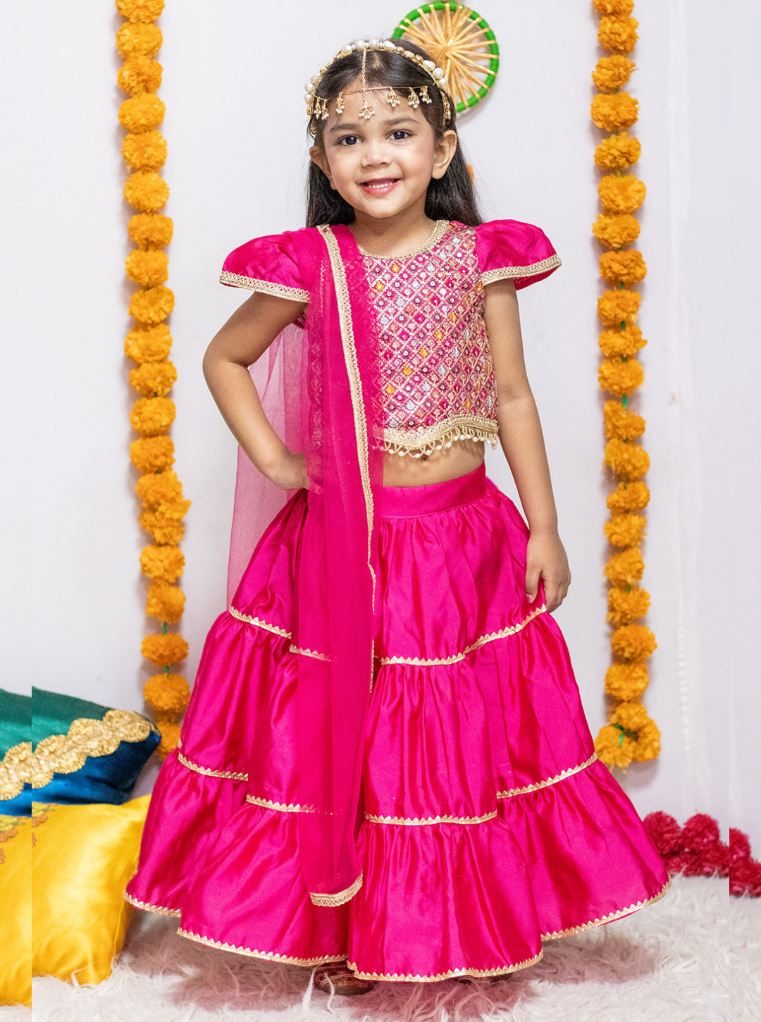 Hot Pink Thread Embroidered Lehenga