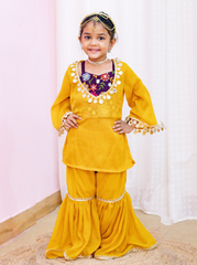 Haldi Special Yellow and Wine Coord Set