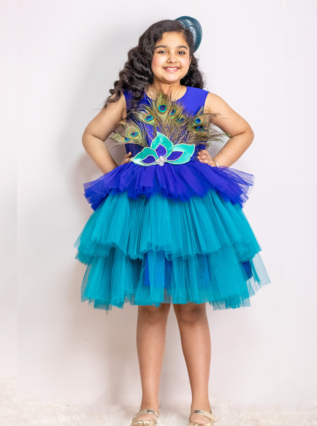 Royal Blue Peacock Theme Short Dress