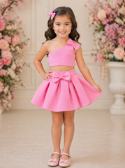 Pink Bow One Shoulder Skirt Top