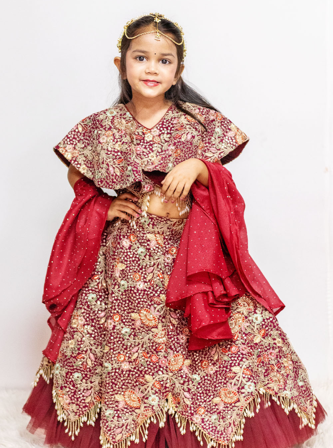 Maroon Fully Embroidered Lehenga