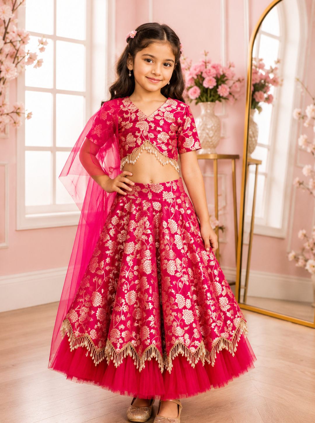 Beautiful Hot Pink Brocade Lehenga Set