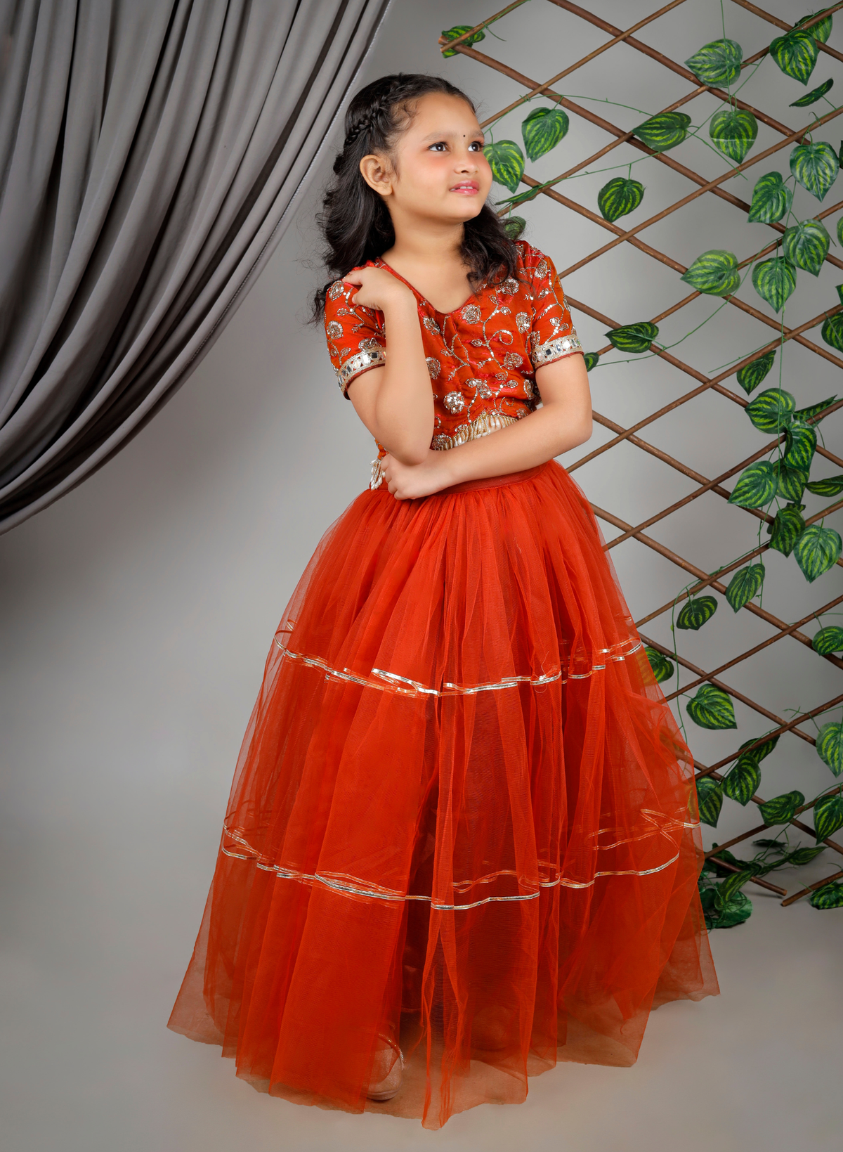 Embroidered Blouse with Net Lehenga