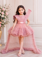 Onion Pink Princess Theme Ruffled Dress