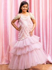 Nude Pink Pearl Embellished Gown