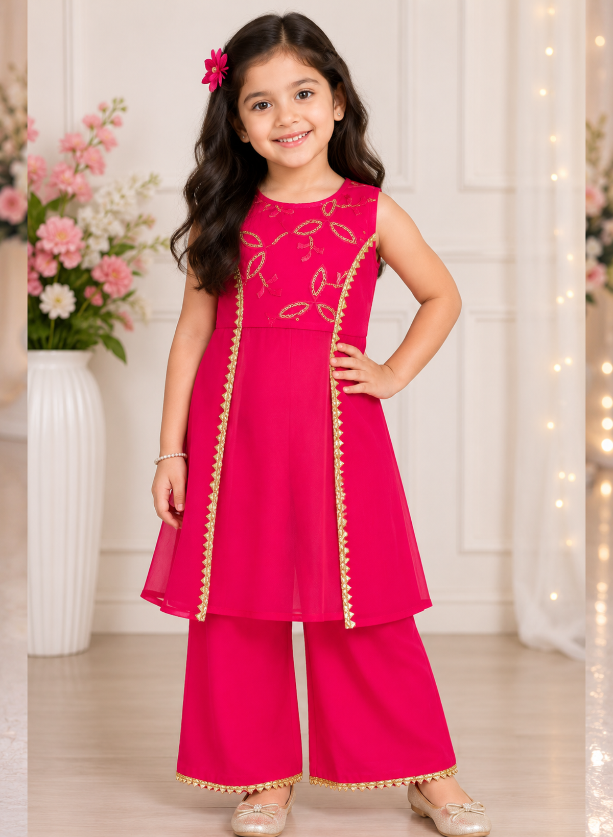 Magenta pink georgette kids sharara set