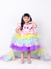 Beautiful Unicorn Theme Dress with Ruffled Trail