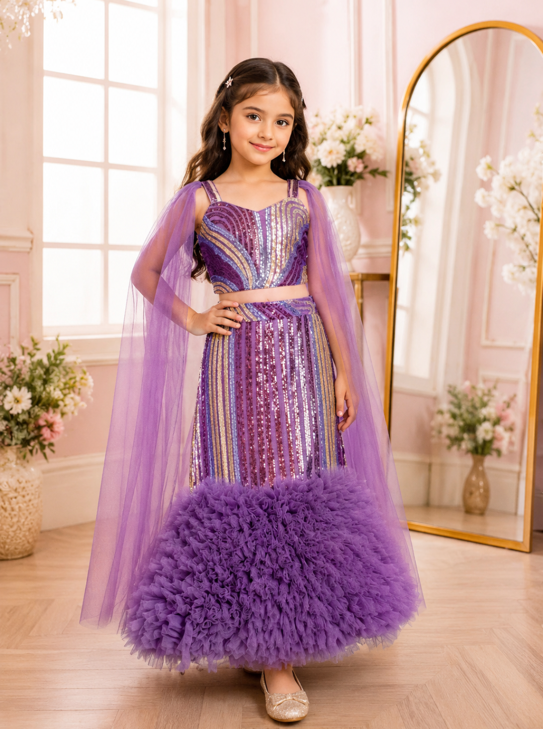 Dark Lavender Mermaid Style Lehenga Set