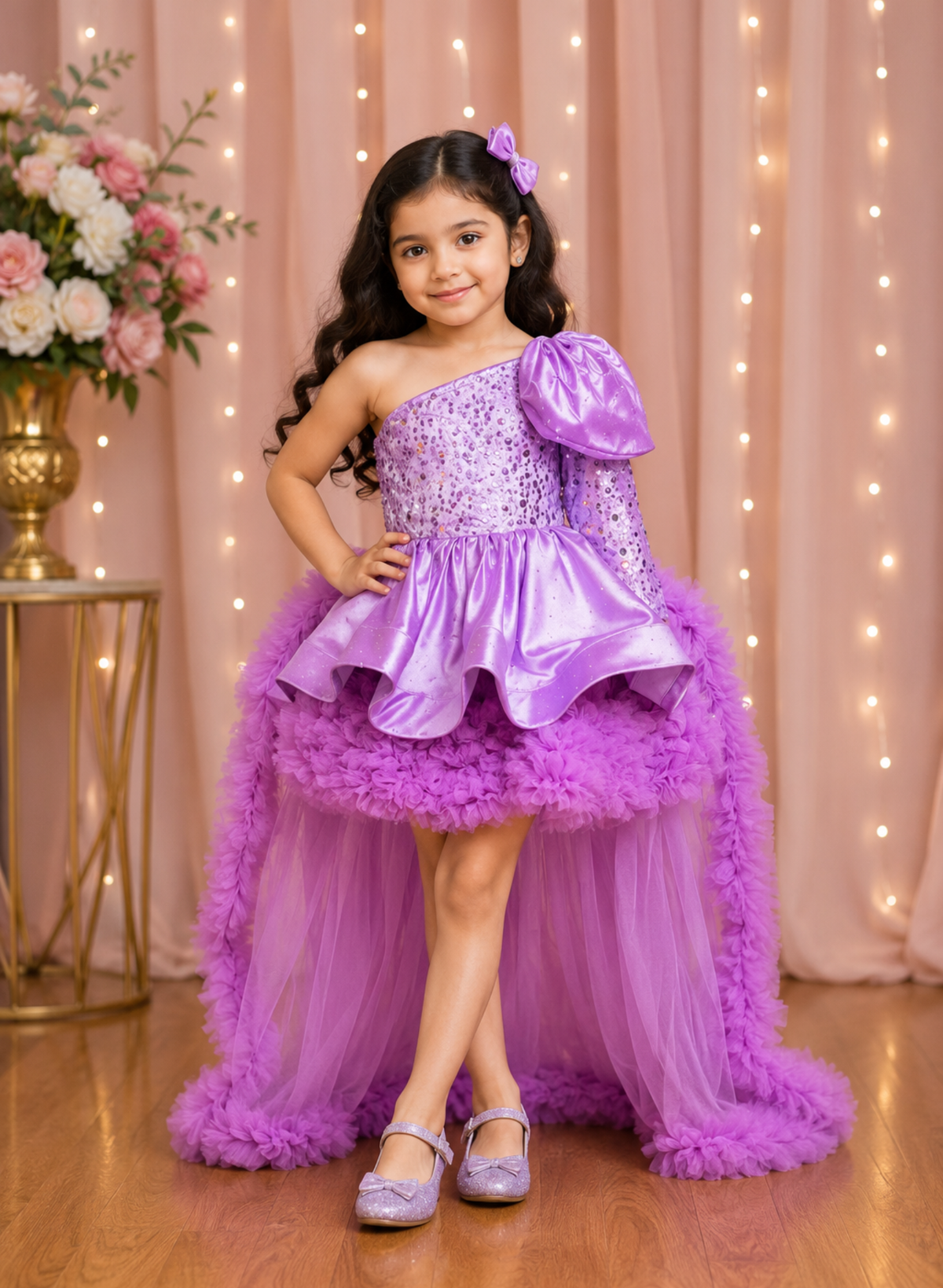 Lavender Swarovski work Birthday Dress