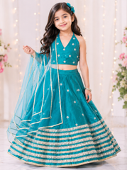 Stylish Teal Blue Silk Lehenga