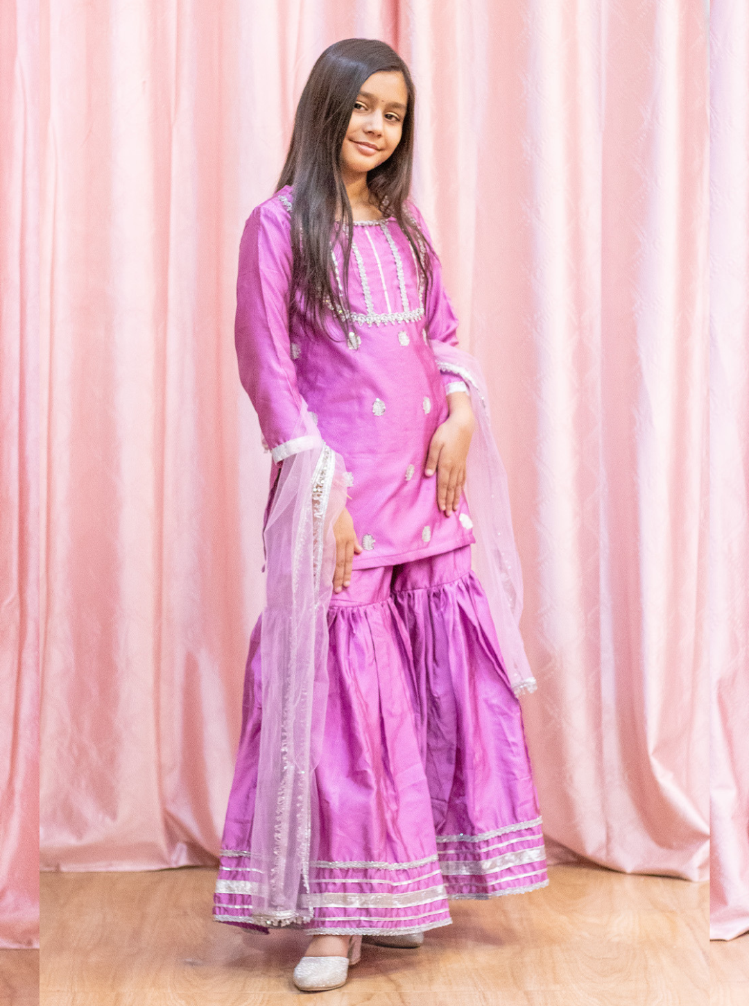 Fuchsia Silk Sharara Suit