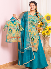 Teal Blue Sharara Suit Mom and Daughter Combo