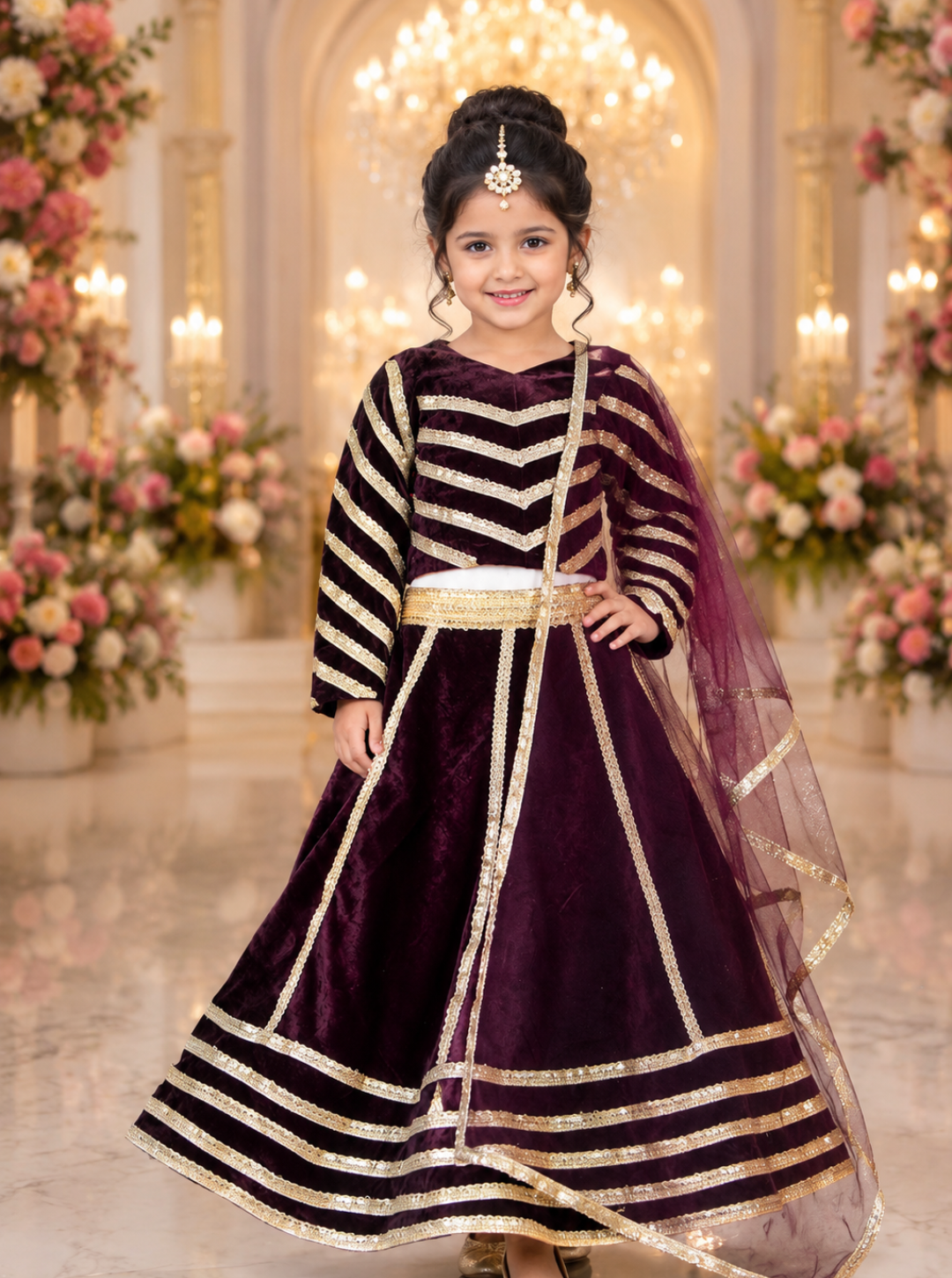 Beautiful Wine Velvet Lehenga Set