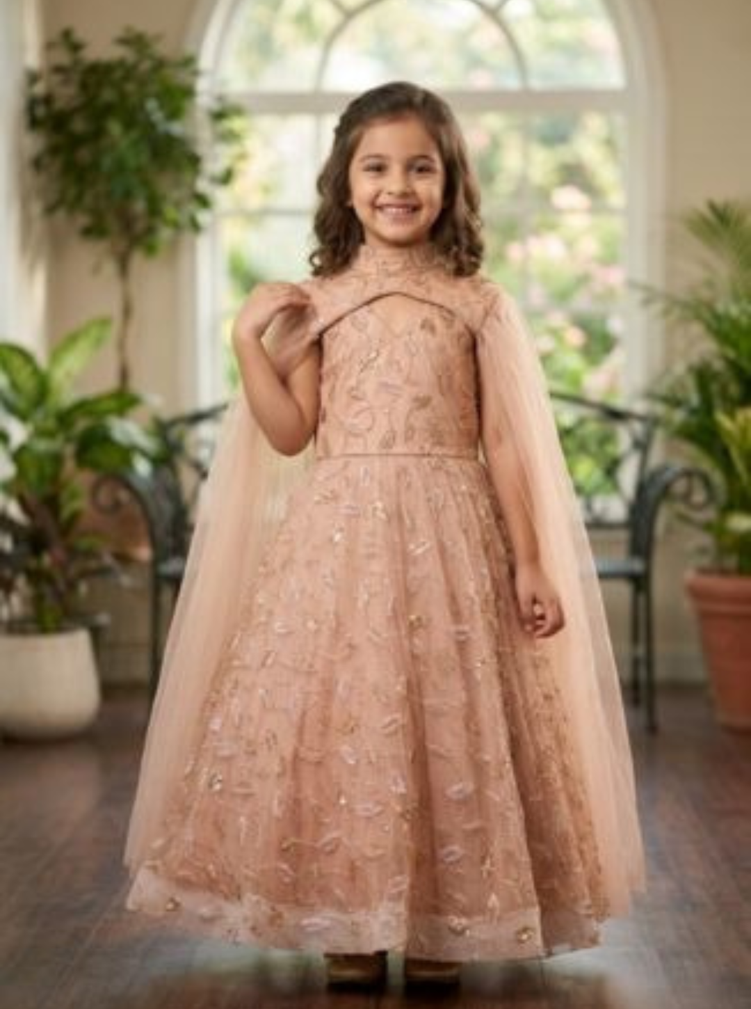 Golden Leaf Sequined Cape Gown