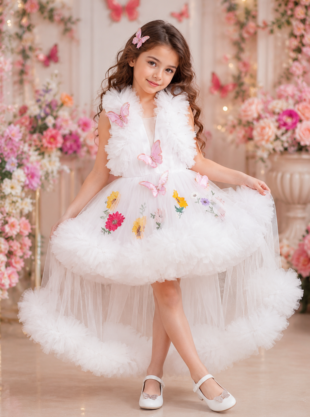 White Two Layered Butterfly Gown