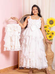 Off White Fandy Organza Ruffled Mom and Daughter Combo