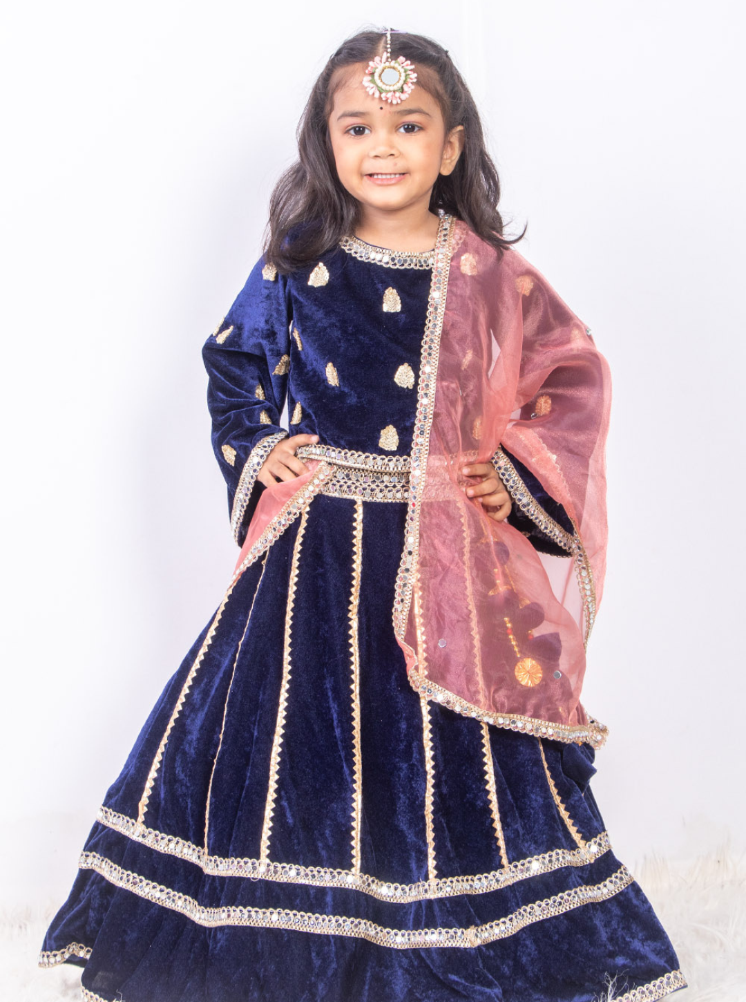 Navy Blue Velvet Lehenga Set
