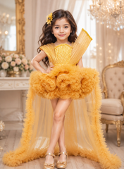 Golden Princess Theme Ruffled Dress