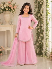 Girls Pastel Pink Sharara Set With Dupatta