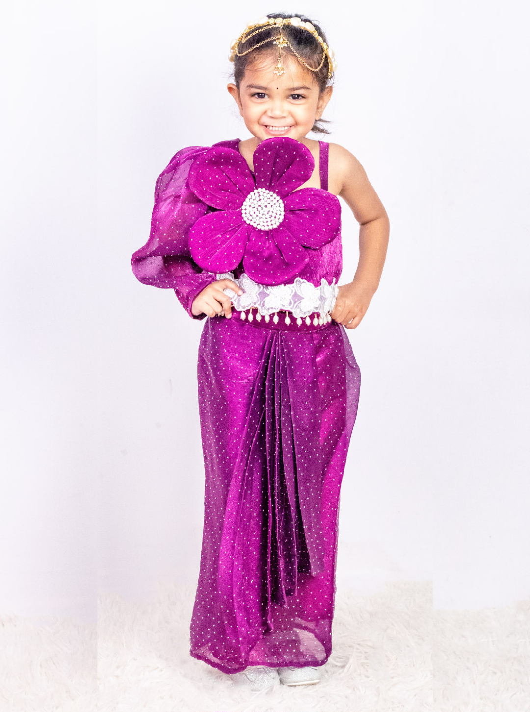 Wine Organza Dhoti Coord Set
