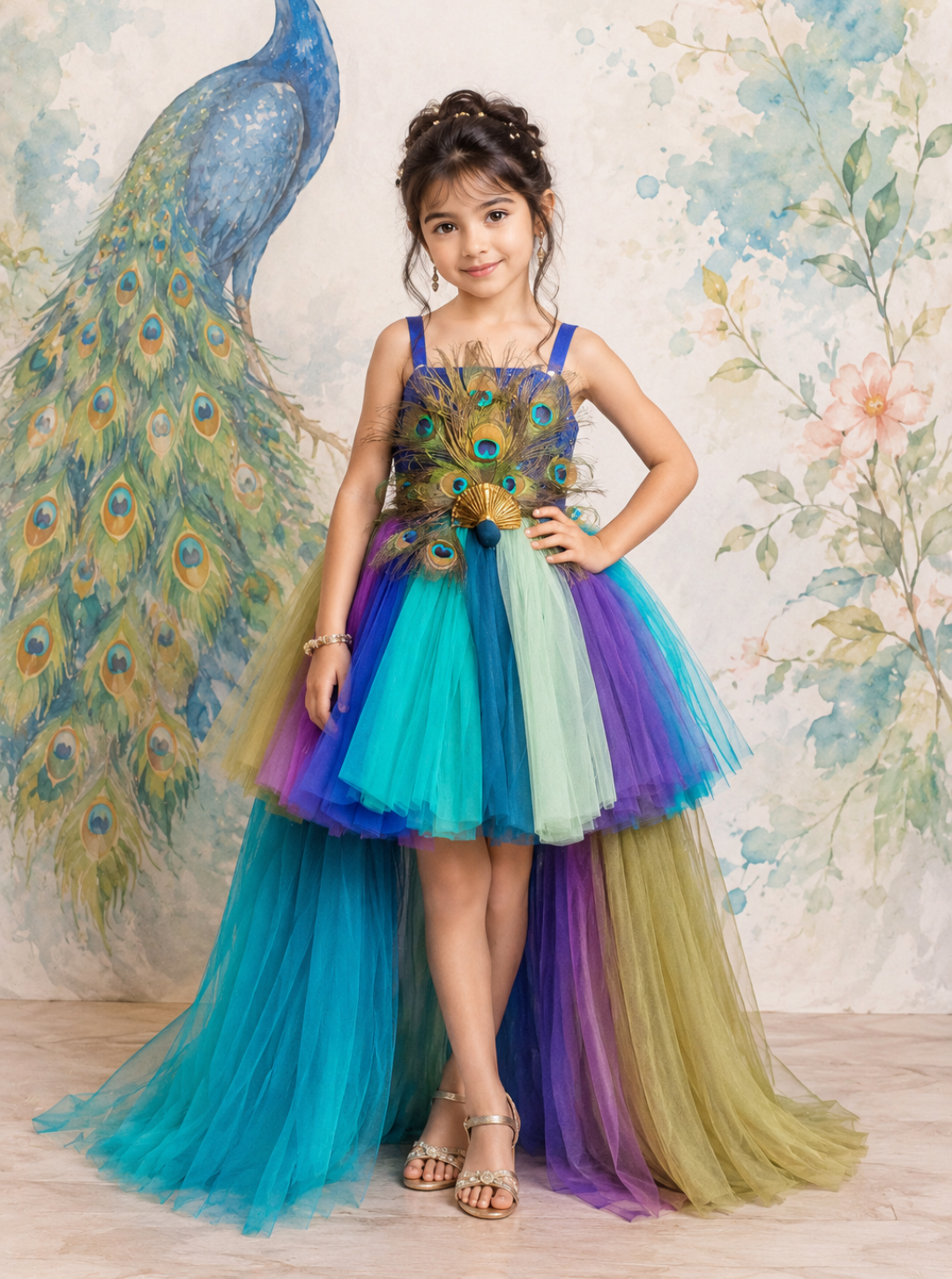 Peacock Theme High Low Dress