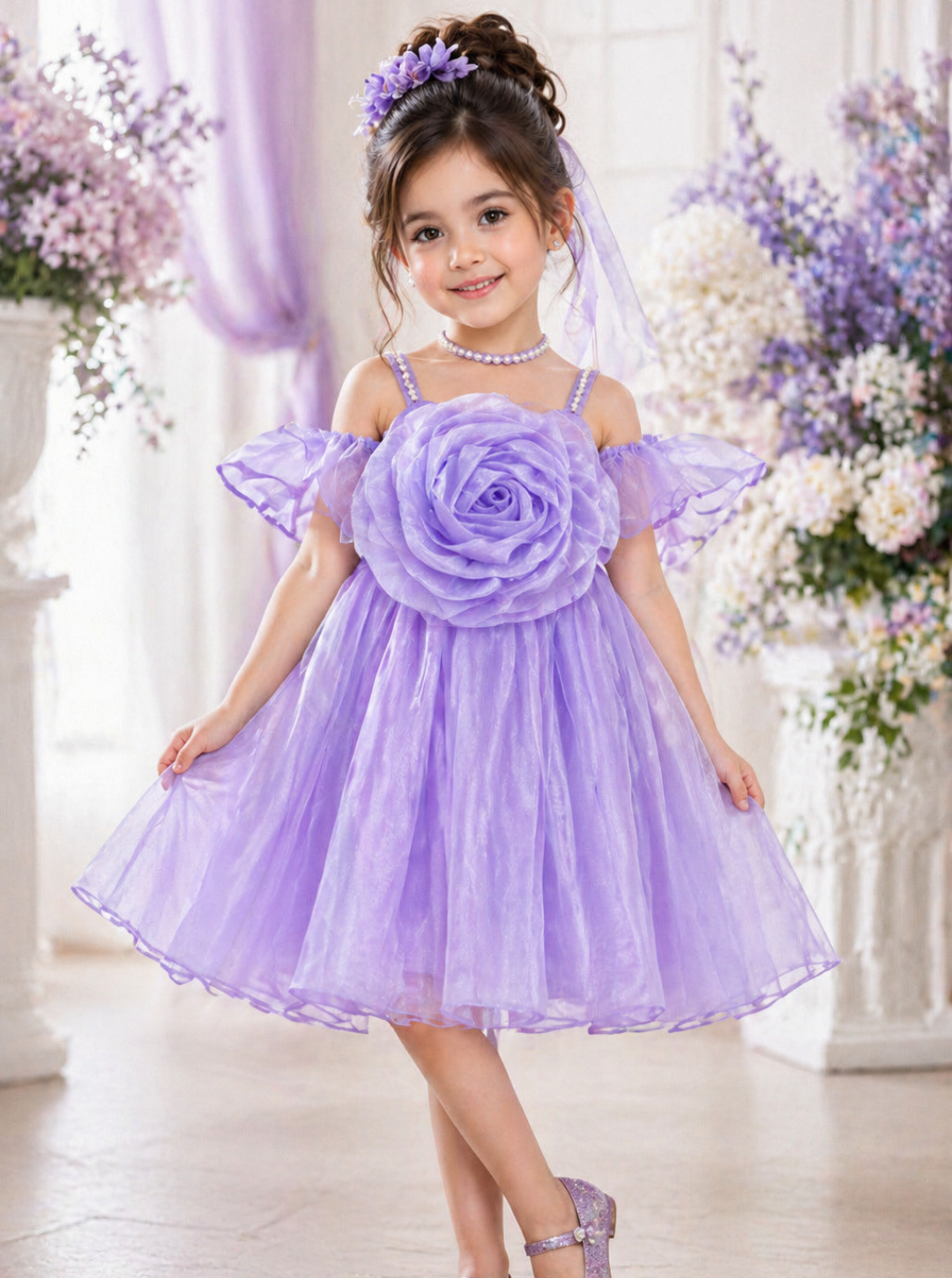 Lavender Organza Rose Dress