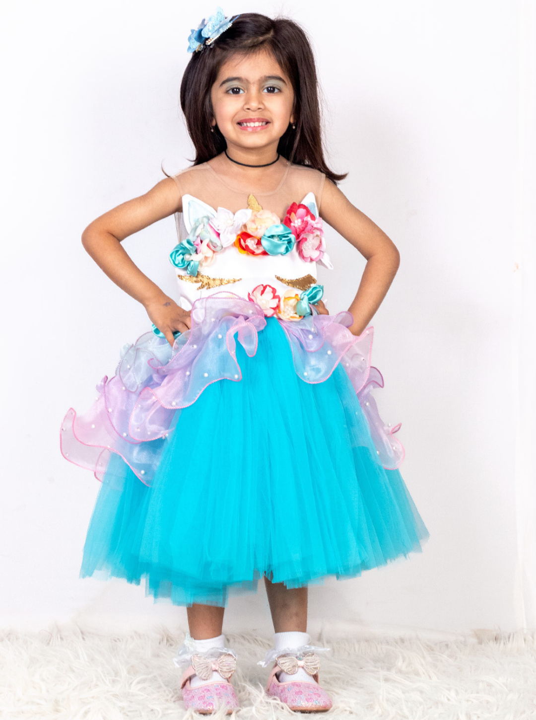 White Blue Unicorn Theme Dress