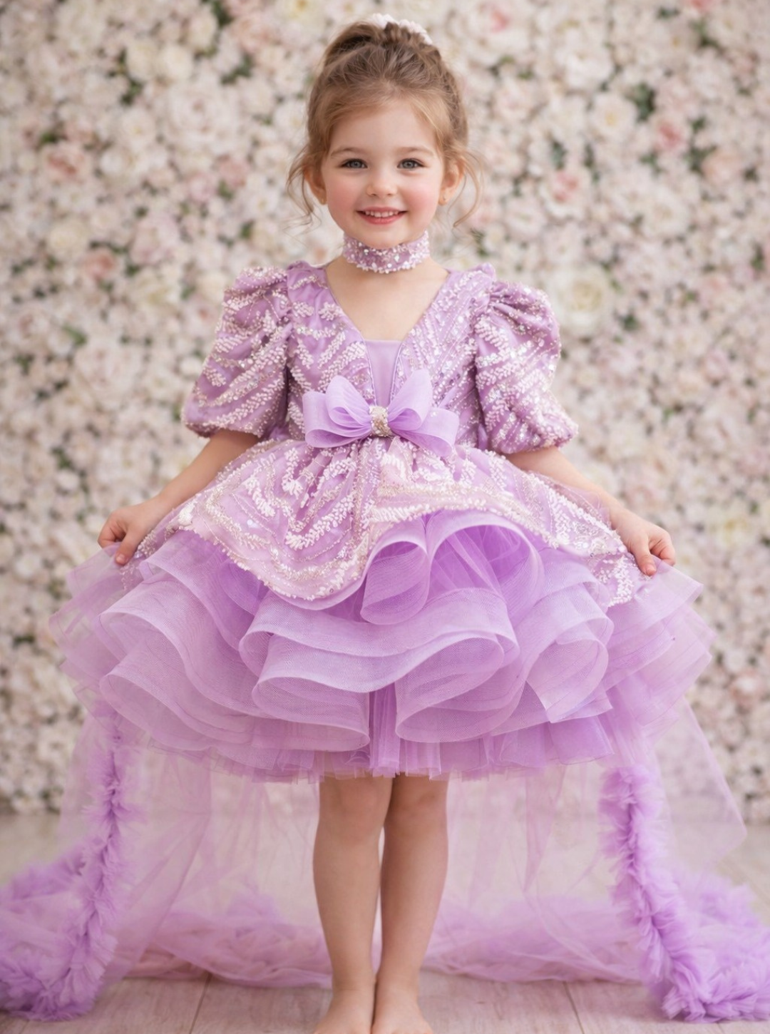 Lavender Sequined Trail Party Dress