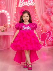 Hot Pink Sequins and Organza Barbie Dress with Customized Name