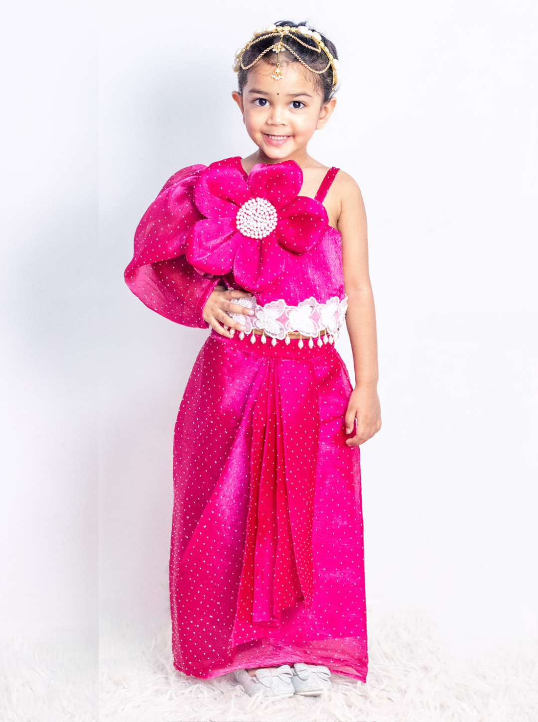 Hot Pink Organza Dhoti Coord Set