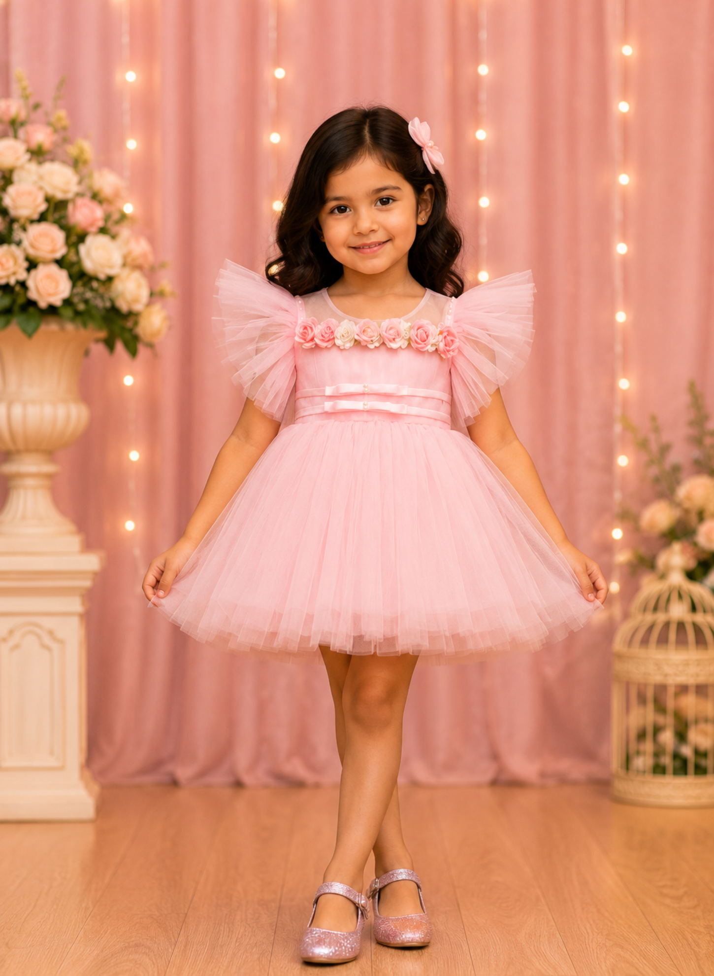 Pink Floral Tulle Frock