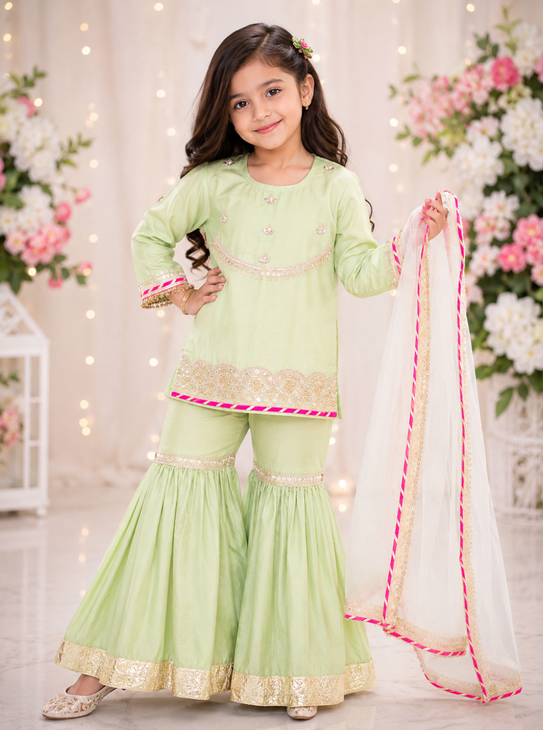 Green Silk Sharara Suit