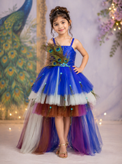 Peacock Theme Sleeveless Dress with Trail