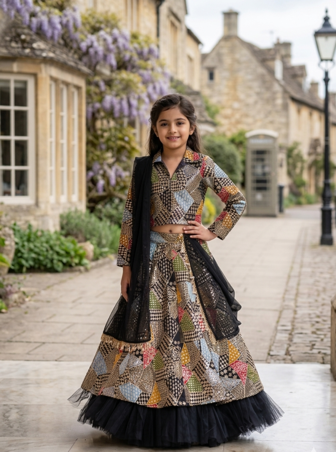 Black Fully Embroidered Full Sleeves Lehenga