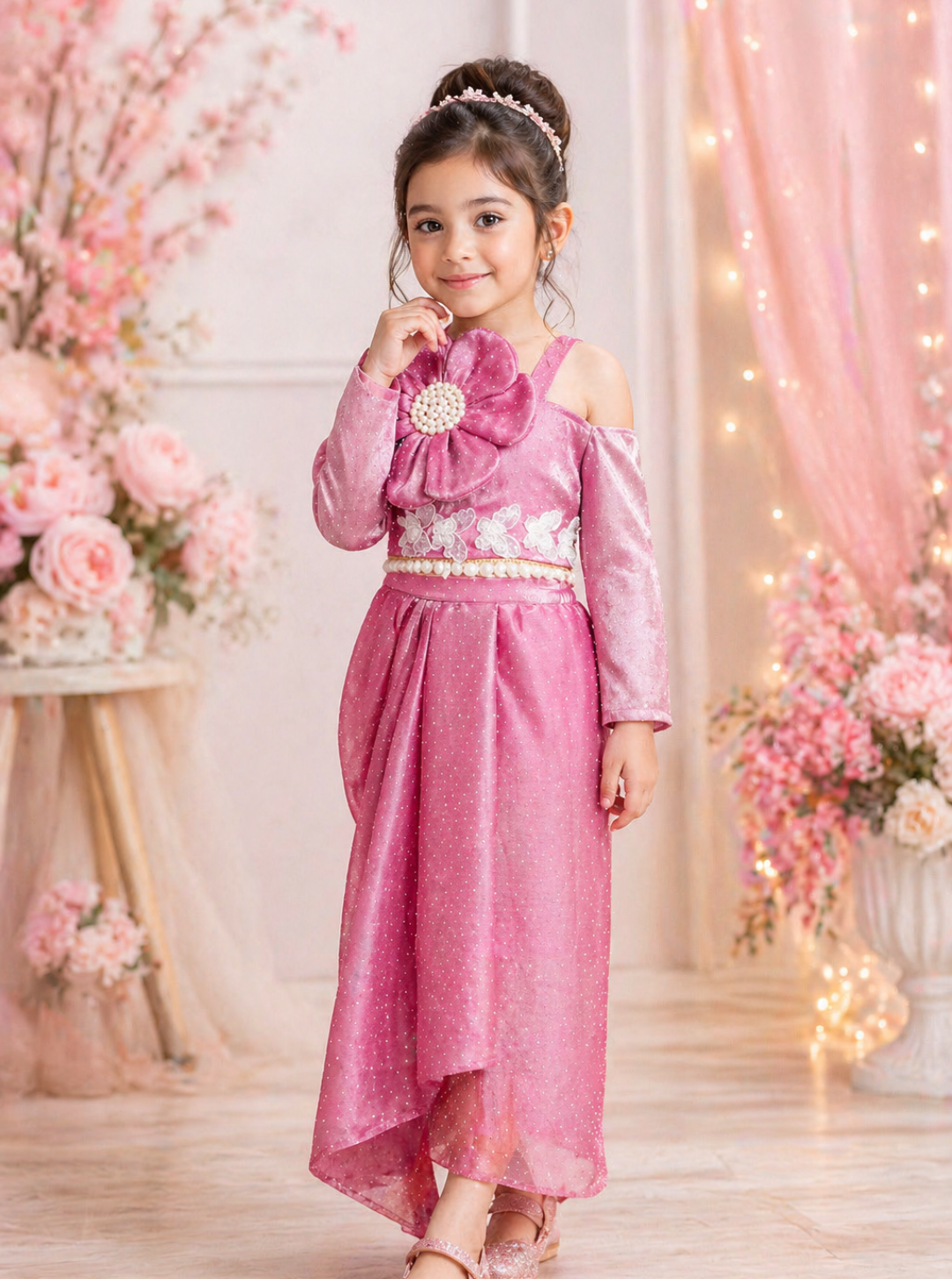 Onion Pink Organza Dhoti Coord Set