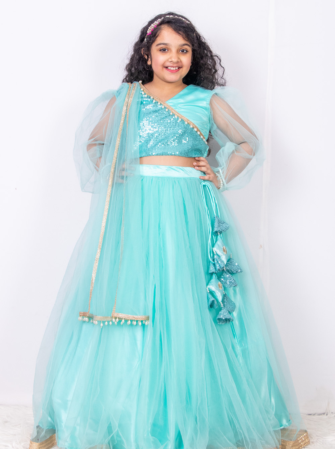 Sky Blue Sequins and Net Lehenga Set