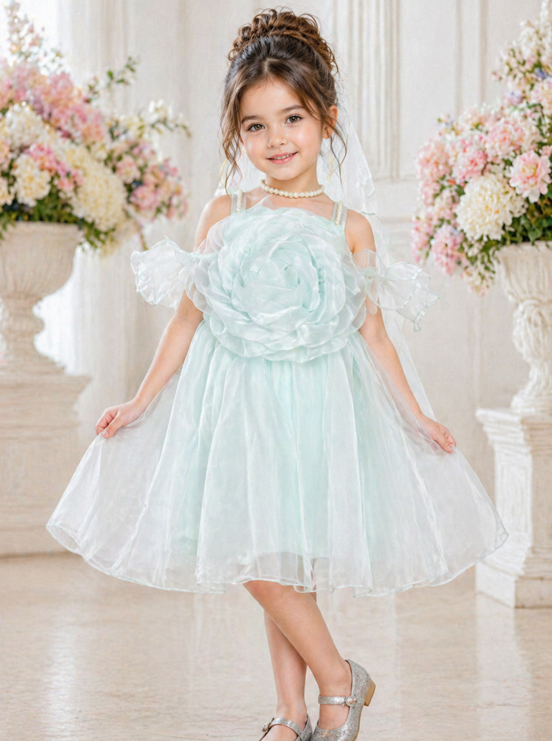 Powder Blue Organza Rose Dress
