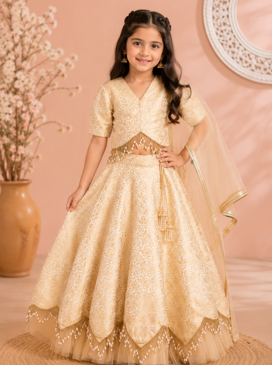 Beautiful White and Golden Lehenga Set
