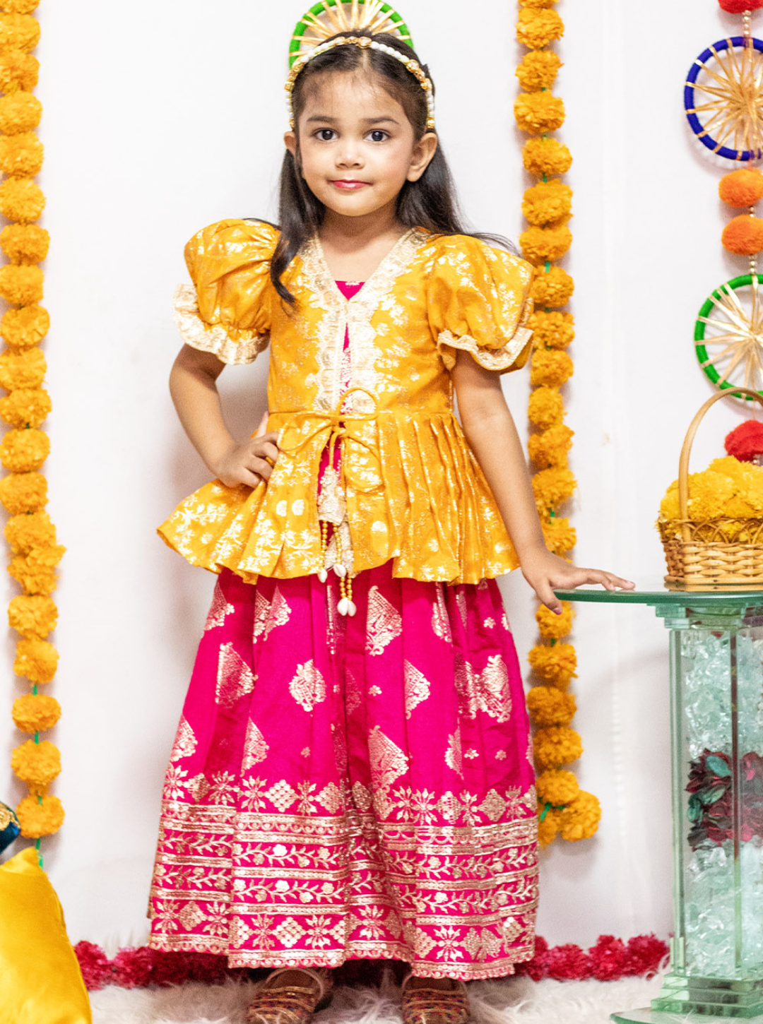Pink Yellow Anarkali with Jacket